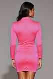 Fuchsia Tight Notched Lapel Short Blazer Dress with Long Sleeves