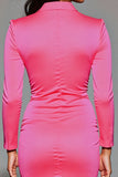 Fuchsia Tight Notched Lapel Short Blazer Dress with Long Sleeves