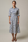 White and Blue Leopard Printed Half Sleeves Maxi A Line Work Dress