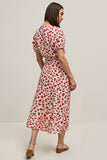 A Line Maxi Red Leopard Printed Work Dress with Sleeves