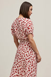 A Line Maxi Red Leopard Printed Work Dress with Sleeves