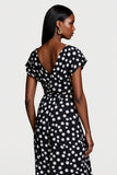 Black and White Polka Dots V-Neck Maxi Work Dress with Sleeves