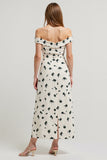 White Off the Shoulder High-Low Printed Work Dress