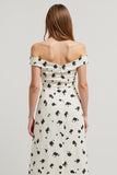 White Off the Shoulder High-Low Printed Work Dress