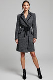 Short Dark Grey Tweed Notched Lapel Blazer Dress with Sleeves