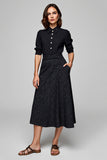 Sparkly 2 Piece Black Collar Neck A Line Blouses and Skirt with Pockets