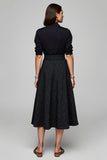 Sparkly 2 Piece Black Collar Neck A Line Blouses and Skirt with Pockets
