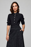 Sparkly 2 Piece Black Collar Neck A Line Blouses and Skirt with Pockets