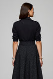 Sparkly 2 Piece Black Collar Neck A Line Blouses and Skirt with Pockets