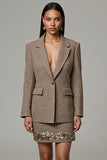 Brown 2 Piece Notched Lapel Tweed Short Business Suits