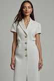 Midi White Notched Lapel Bodycon Blazer Dress with Sleeves