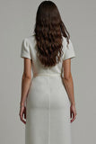 Midi White Notched Lapel Bodycon Blazer Dress with Sleeves