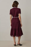Burgundy A Line Notched Lapel Midi Work Dess with Sleeves