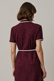 Burgundy A Line Notched Lapel Midi Work Dess with Sleeves
