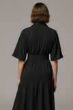 Black Notched Lapel A Line Maxi Buttons Blazer Dress with Sleeves