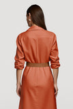 Orange Collar Neck 3/4 Sleeves Midi Shirt Work Dress with Belts