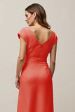 Orange V-Neck A-Line Cap Sleeves Maxi Work Dress with Sash