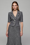 Sparkly Dark Grey 2 Piece Notched Lapel Single Breasted Business Suits
