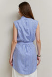 Blue 2 Piece Pencil Bows Midi Blouses and Skirt with Slit