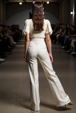 Ivory 2 Pieces Round Neck Maxi Blouses and Pantsuits with Sleeves