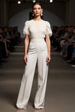 Ivory 2 Pieces Round Neck Maxi Blouses and Pantsuits with Sleeves