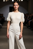 Ivory 2 Pieces Round Neck Maxi Blouses and Pantsuits with Sleeves