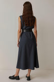 Simple Midi Navy Round Neck Pencil Work Dress with Pockets