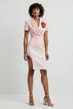Pink Short Notched Lapel Pencil Floral Blazer Dress with Slit