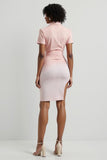 Pink Short Notched Lapel Pencil Floral Blazer Dress with Slit