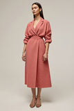 Midi Coral A Line Notched Lapel Blazer Dress with Sleeves