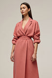 Midi Coral A Line Notched Lapel Blazer Dress with Sleeves