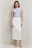 White Blue Pencil Bateau 2 Piece Striped Blouses and Skirt with Slit
