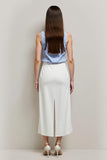 White Blue Pencil Bateau 2 Piece Striped Blouses and Skirt with Slit