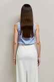 White Blue Pencil Bateau 2 Piece Striped Blouses and Skirt with Slit