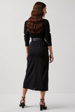 Midi Black Round Neck Pencil Work Dress with Sleeves