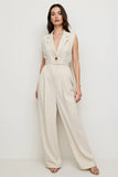 Ivory Satin Notched Lapel Loose Work Jumpsuits
