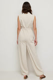 Ivory Satin Notched Lapel Loose Work Jumpsuits