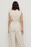 Ivory Satin Notched Lapel Loose Work Jumpsuits