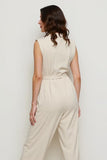 Ivory Satin Notched Lapel Loose Work Jumpsuits