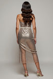 Sparkly Golden Sequins Spaghetti Straps Bodycon Midi Holiday Party Dress