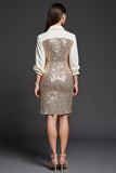 Sparkly Golden Sequins Collar Neck Short Pencil Work Dress with Slit