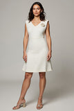 Simple White V-Neck Pencil Short Work Dress