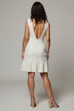 Simple White V-Neck Pencil Short Work Dress