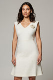Simple White V-Neck Pencil Short Work Dress
