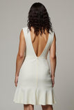 Simple White V-Neck Pencil Short Work Dress