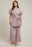 Grey Pink Notched Lapel Single Breasted 2 Piece Business Suits with Sleeves