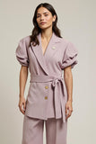 Grey Pink Notched Lapel Single Breasted 2 Piece Business Suits with Sleeves