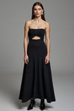 Black Strapless Keyhole Maxi A Line Work Dress