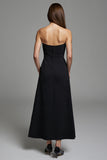 Black Strapless Keyhole Maxi A Line Work Dress