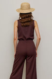 Coffee Collar Neck Shirt Work Jumpsuits with Buttons